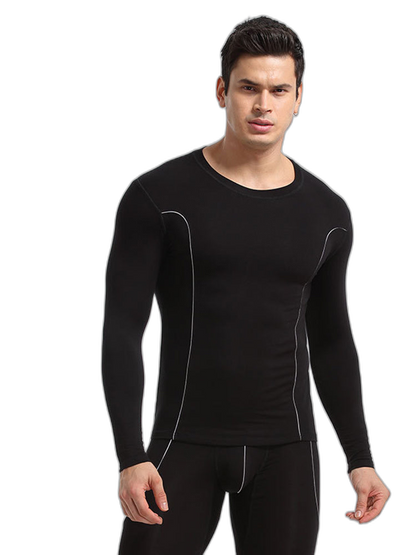 Men's Round Neck Solid Color Bamboo Fiber Thermal Underwear Set