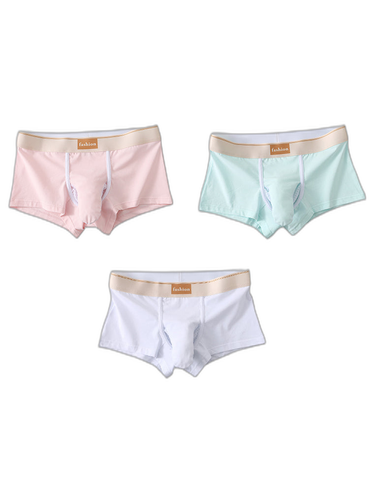 3 Pack Men's Elephant Trunk Separate Cotton Sexy Mid-Rise Solid Color Trunks