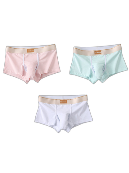 3 Pack Men's Elephant Trunk Separate Cotton Sexy Mid-Rise Solid Color Trunks