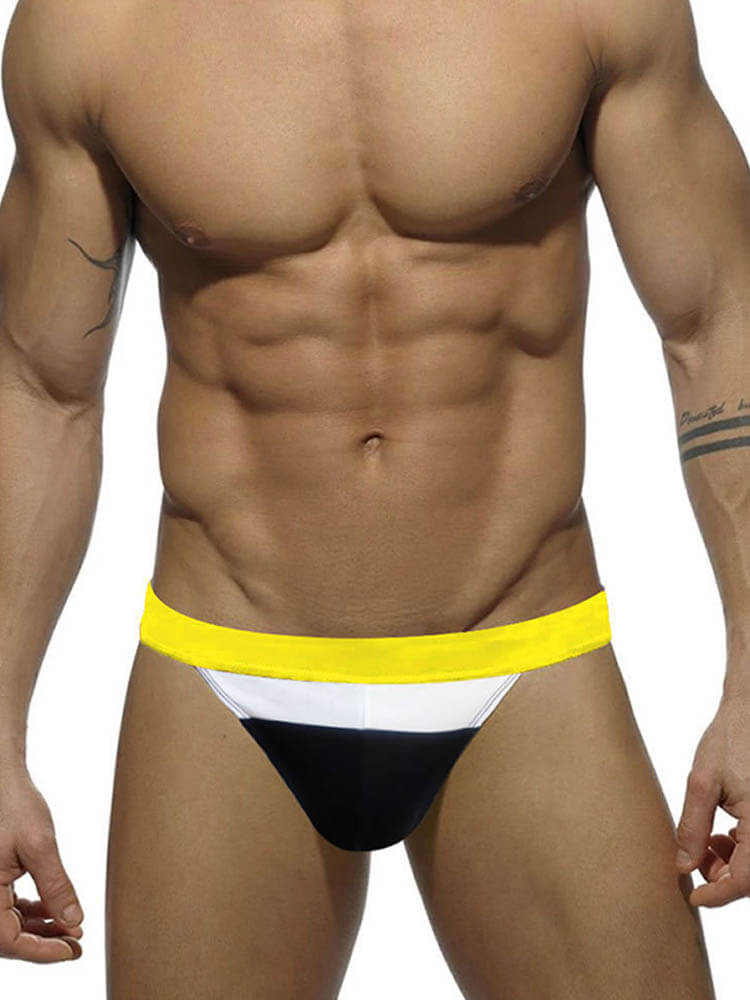 Men's Three-Color Stripe Colorblock Swim Briefs
