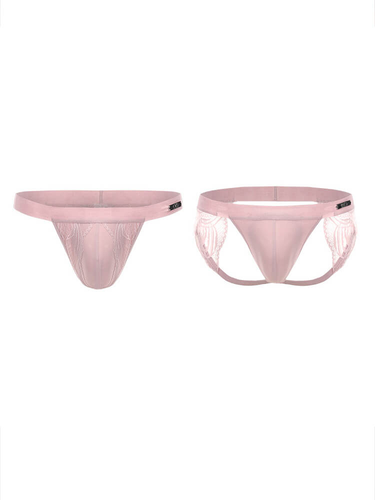 Men's Low-Rise Hollow-Out Sexy Pink Thong Set