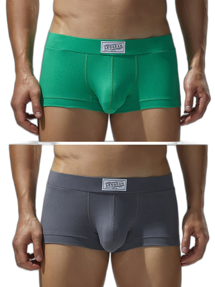 2 Pack Men's Low-Rise Solid Breathable Cotton Trunks