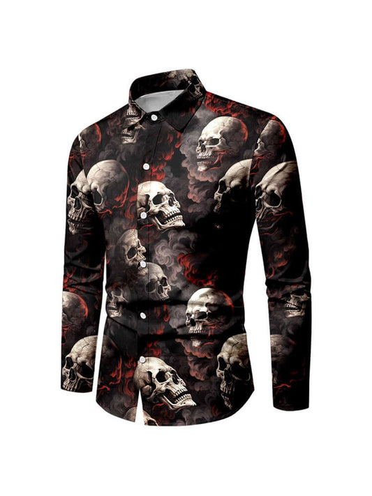 Men's Skull and Rose Print Halloween Party Shirt