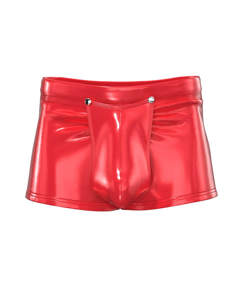 Men's Sexy Button-Open Pouch PVC Shiny Shorts