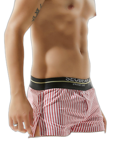 Mens 100% Cotton Striped Loose Home Boxer Shorts