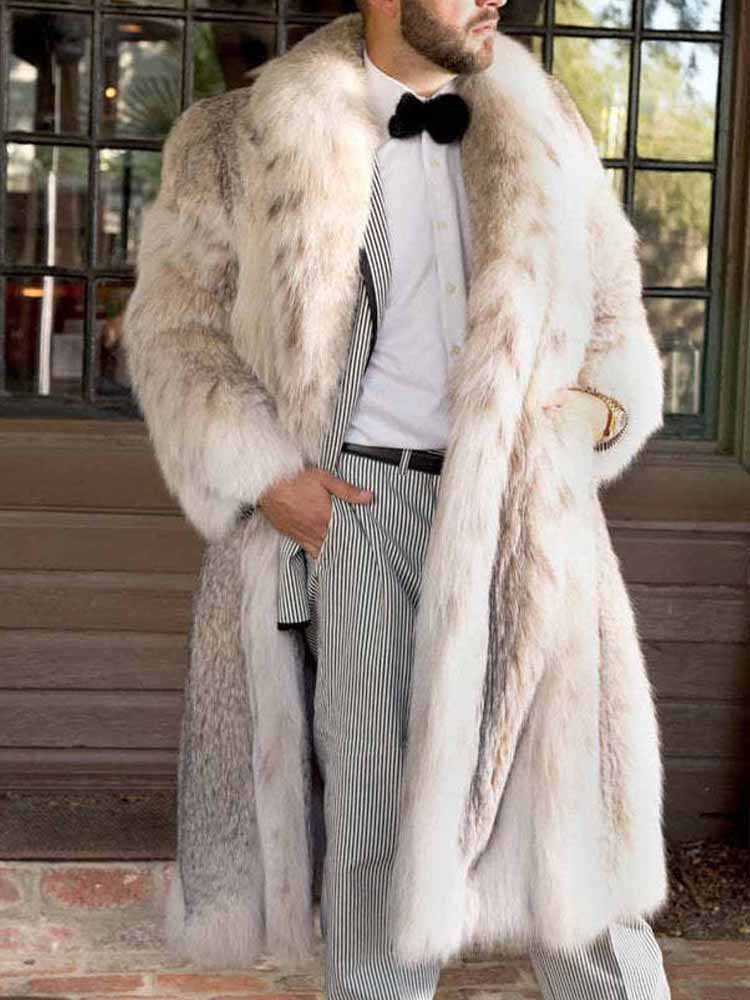 Men's Leopard Print Lapel Faux Fur Jacket