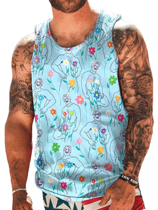 Men's Fun Nude Men Floral Pride Print Tank Top 