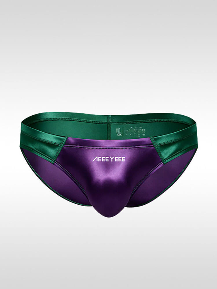 Men's Sexy Low-Rise Colorblock Satin Briefs