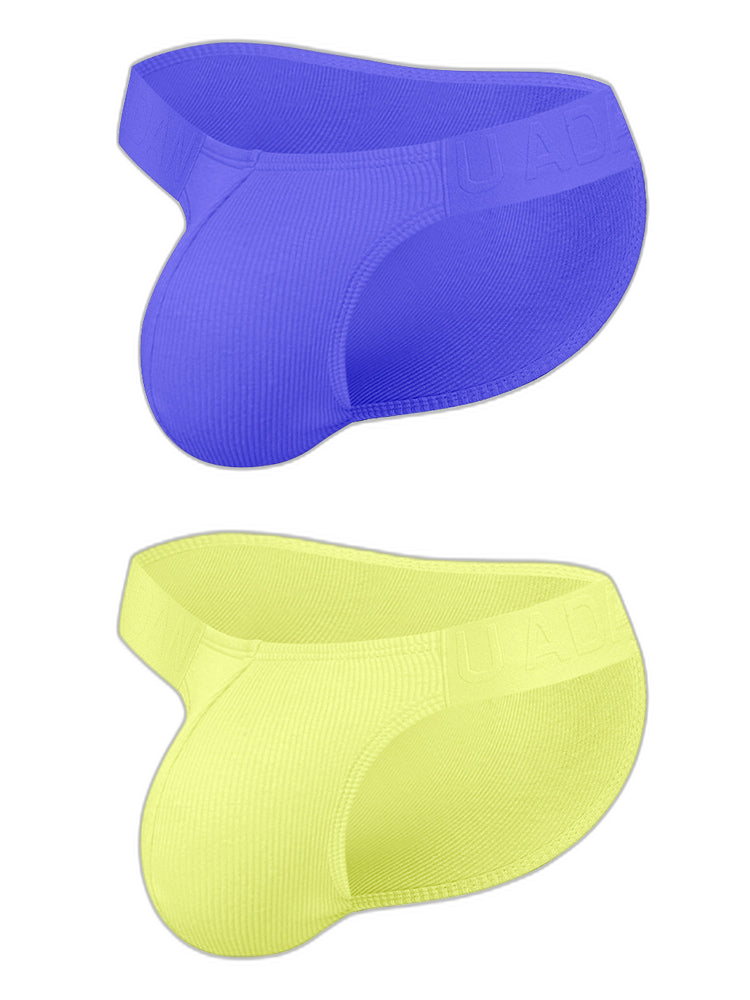 2 Pack Men's Solid Color Ribbed Cotton Sports Butt-Lifting Bikini
