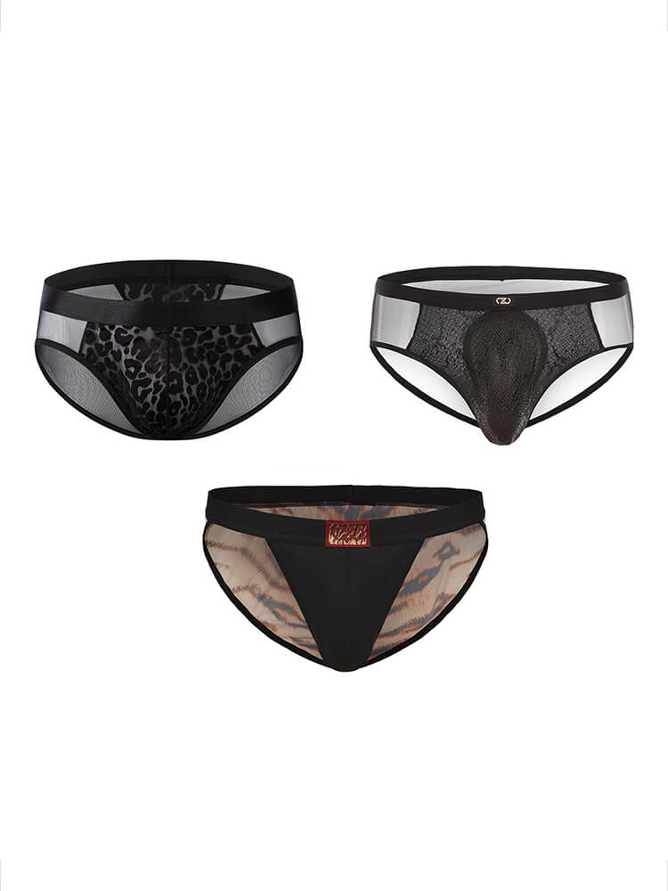 Men's Sexy High-Cut Animal Print Breathable Briefs Set