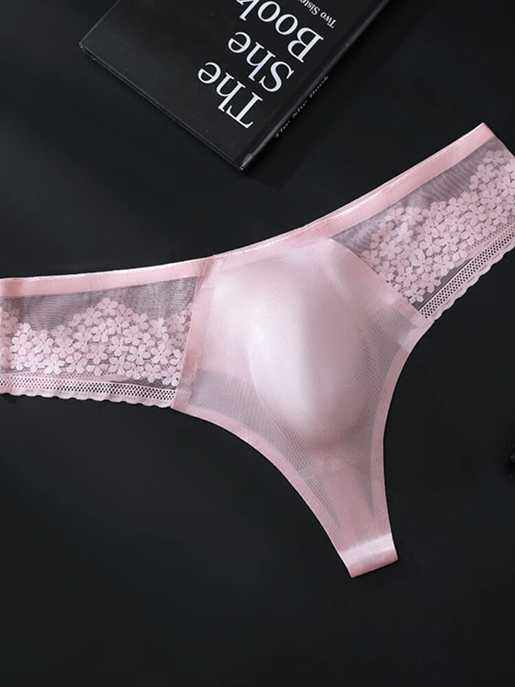Men's Seamless Lace U-Convex High Elastic Thong