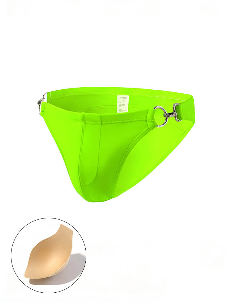 Men's Solid Color Metal Double Buckle Swim Bikini