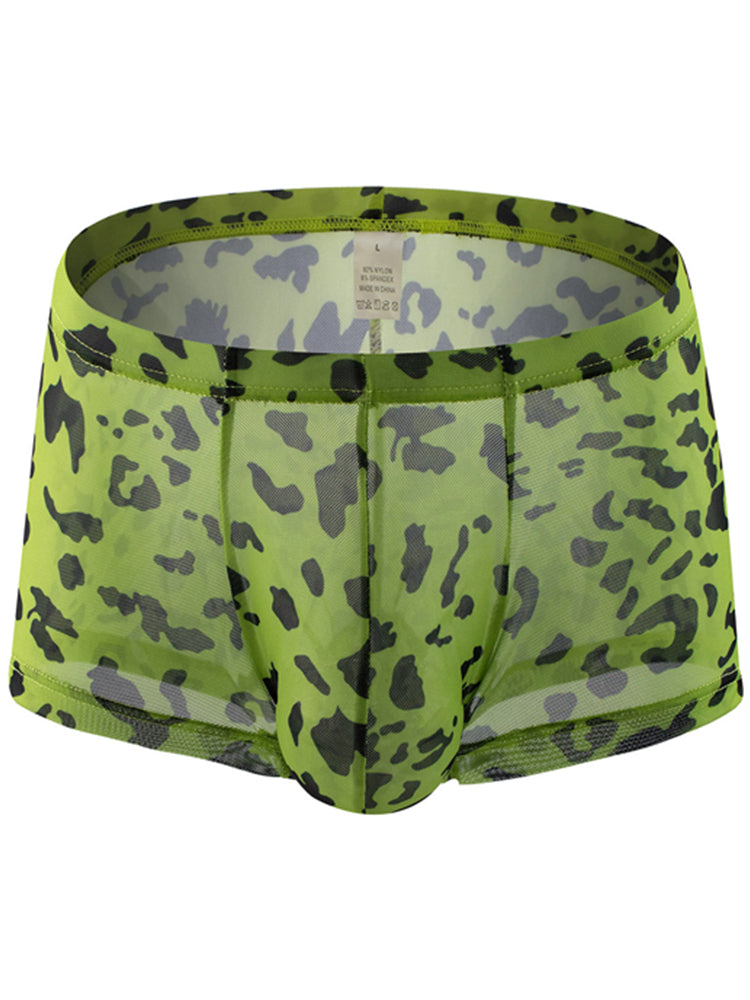 Men's Sexy See-Through Mesh Leopard Print Boxer Briefs