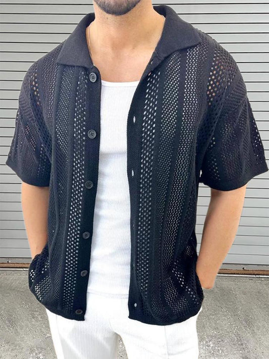 Men's Mesh See Through Short Sleeve Knit Shirt
