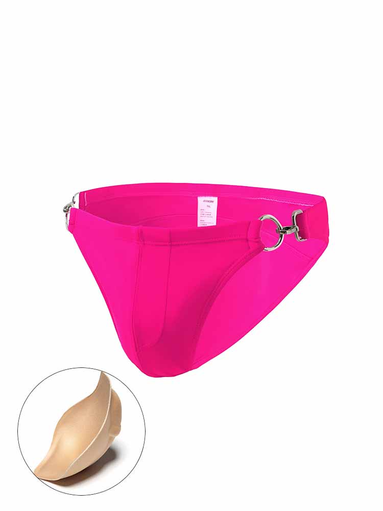 Men's Solid Color Metal Double Buckle Swim Bikini