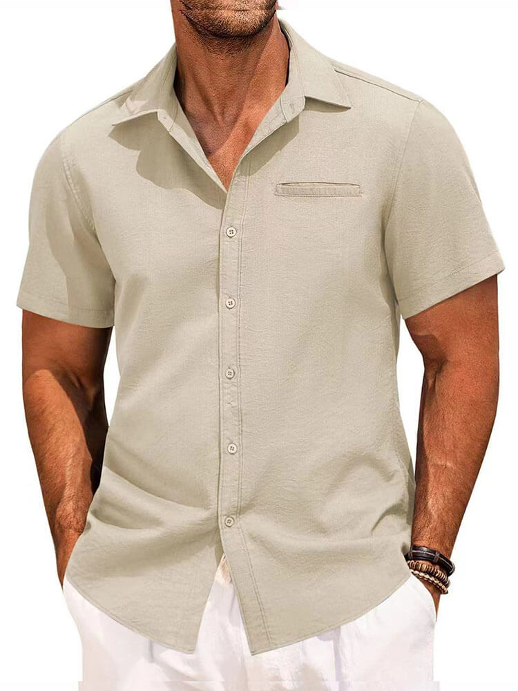 Men's Lapel Solid Color Short-Sleeved Shirt