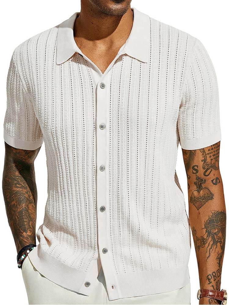 Men's Lapel Solid Color Short Sleeve Knit Shirt