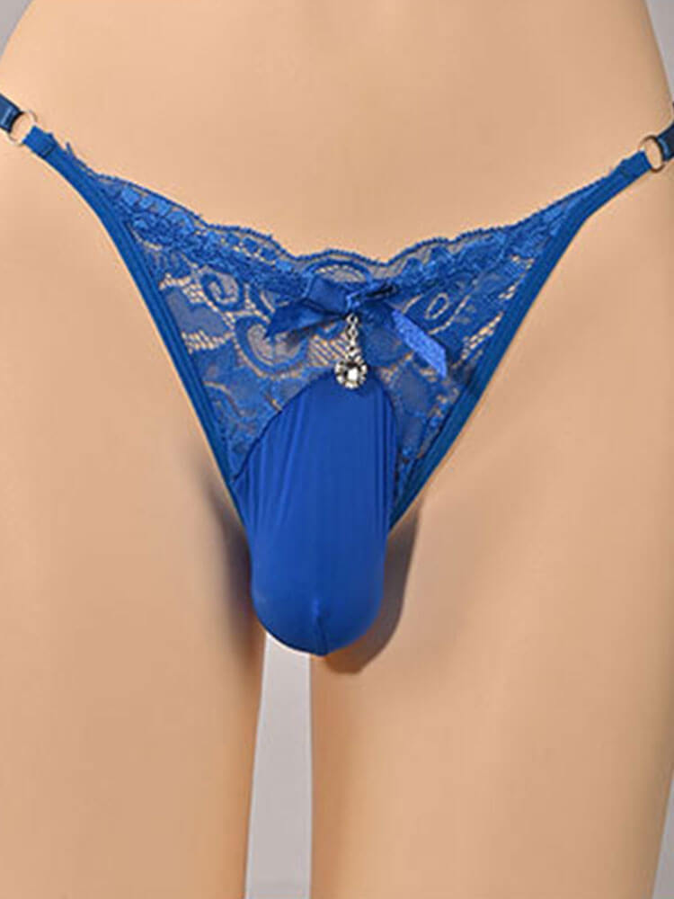Men's Sexy Low-Rise Adjustable Lace Bowknot Thong