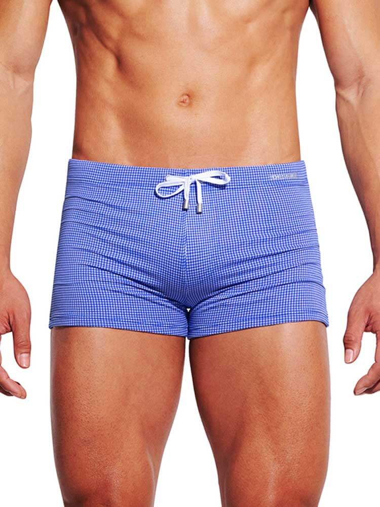 Men's Plaid Print Drawstring Quick-Dry Swim Trunks