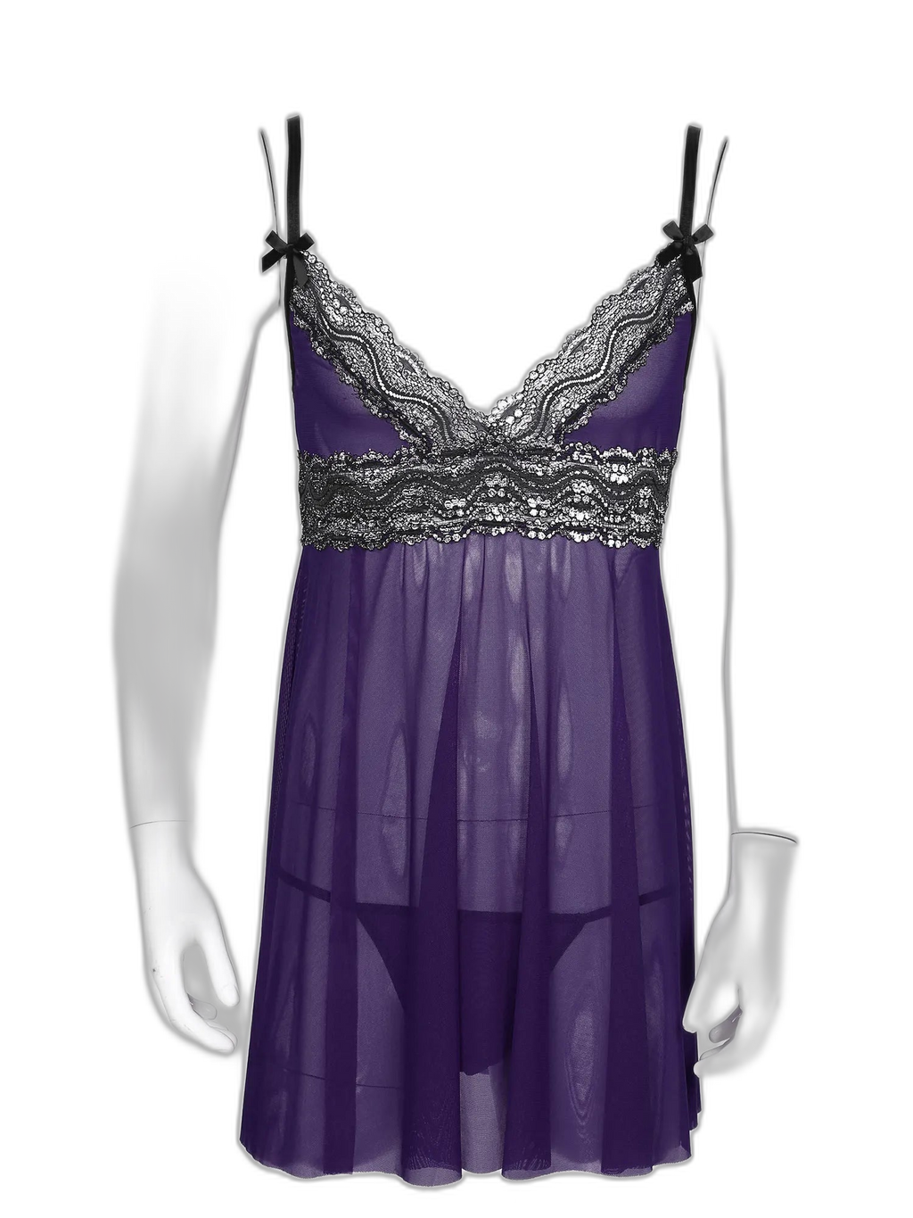 Mesh Floral Lace Sissy Mini Nightgown Set