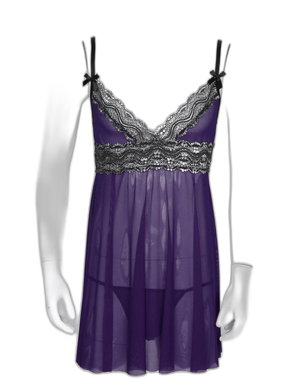 Mesh Floral Lace Sissy Mini Nightgown Set