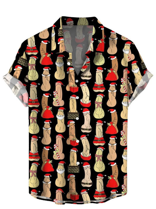 Men's Christmas Cocks Print Hawaiian Shirt 
