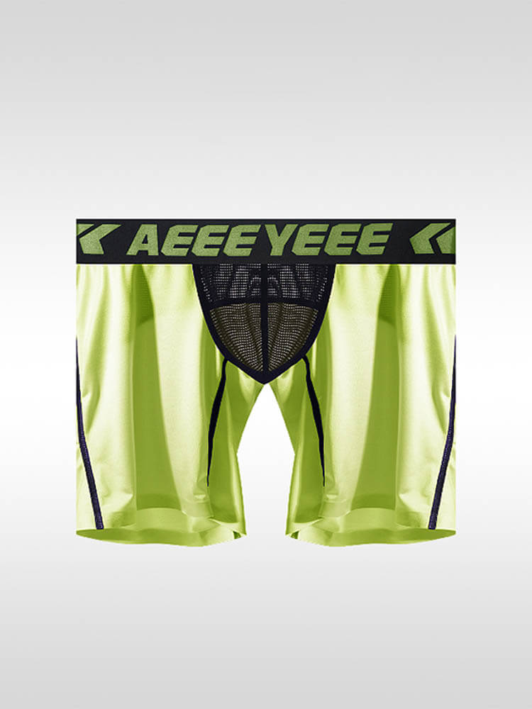 Men's Sexy Mesh Colorblock Long Boxer Briefs