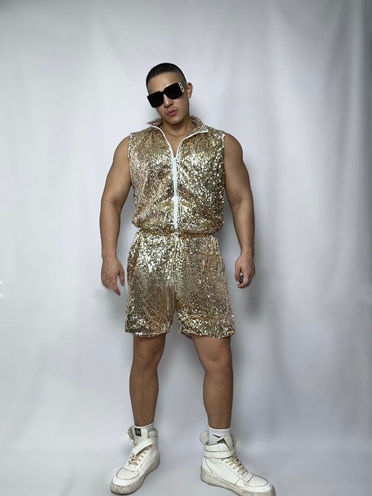 Men's Sleeveless Sequined Performance Costume Set