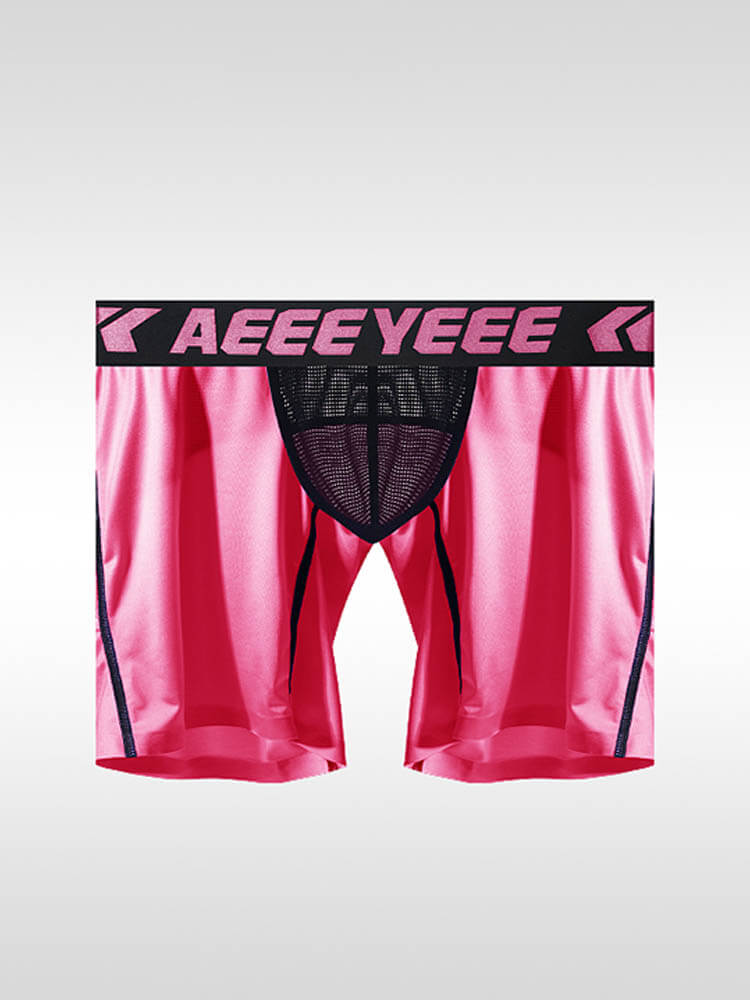 Men's Sexy Mesh Colorblock Long Boxer Briefs
