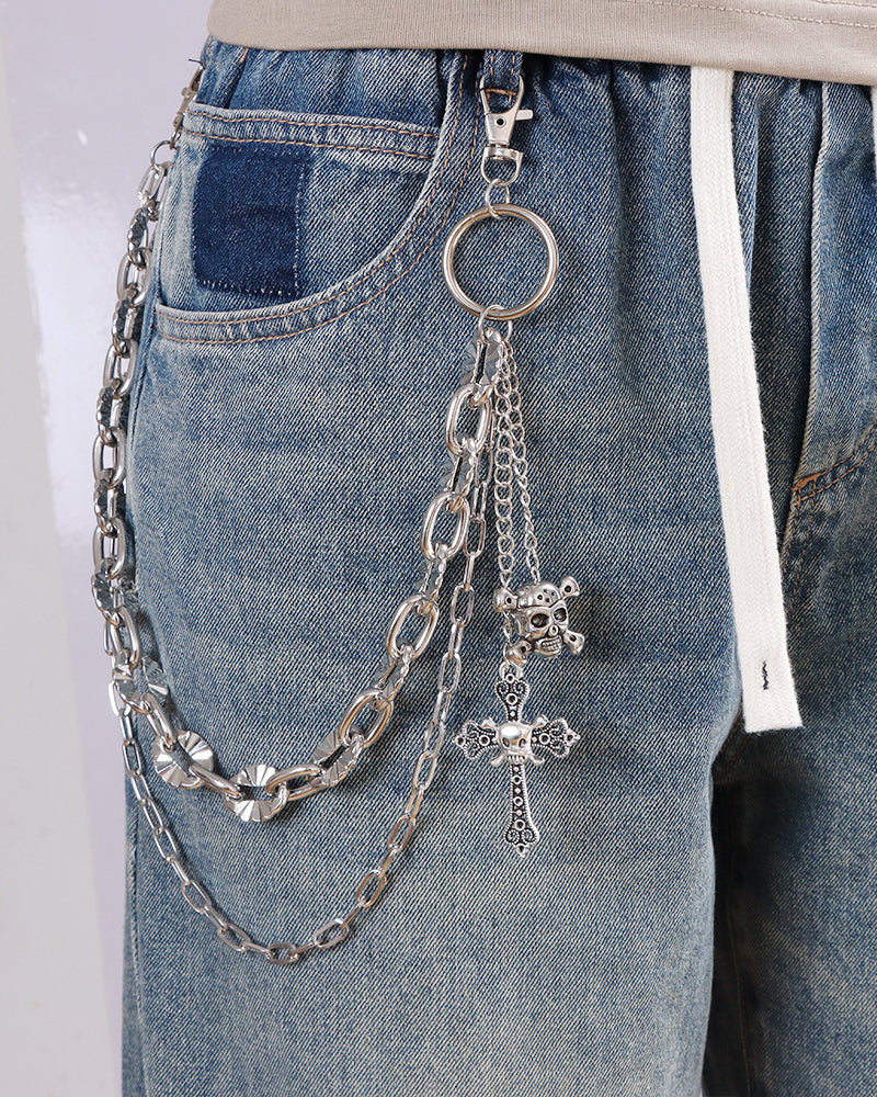 Punk Double-Layer Skull Cross Pants Chain