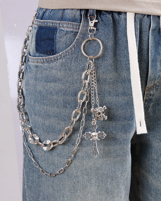 Punk Double-Layer Skull Cross Pants Chain