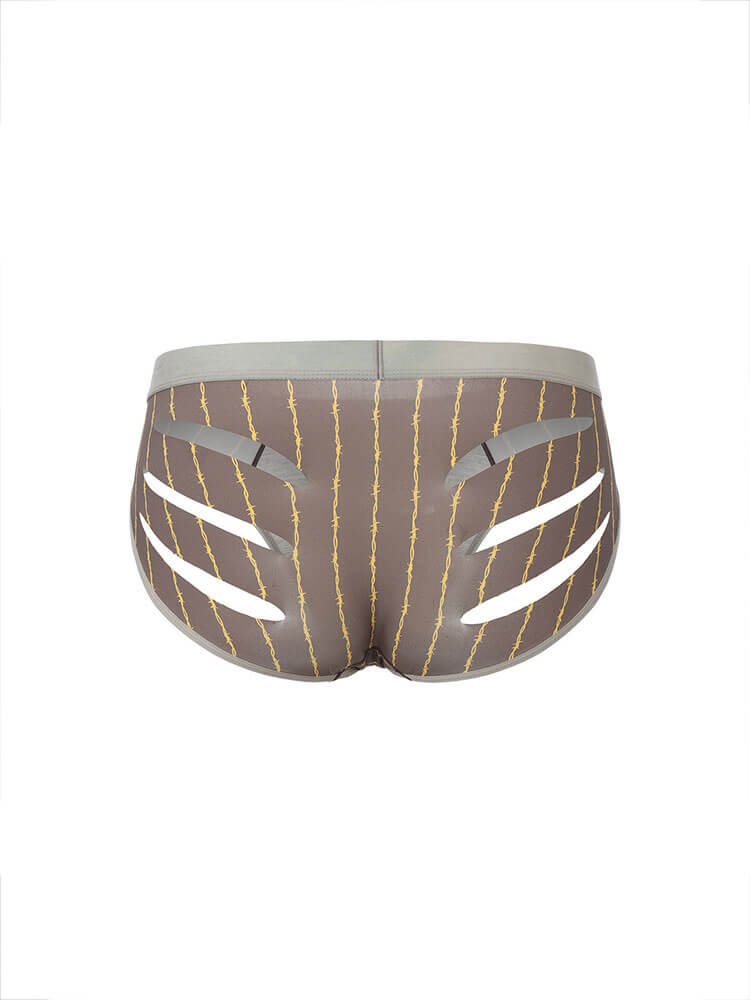 Men's Sexy Thorn-Stripe Print Cutout Briefs