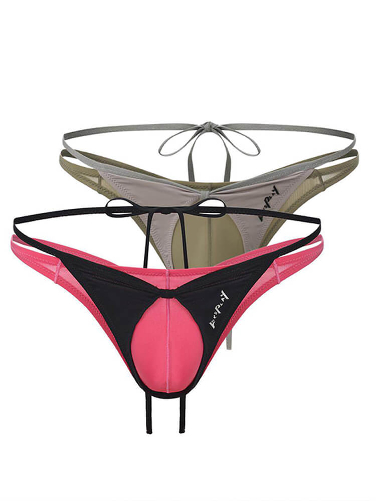 Men's Sexy Color-Blocked Double-Belted Large Pouches Thong