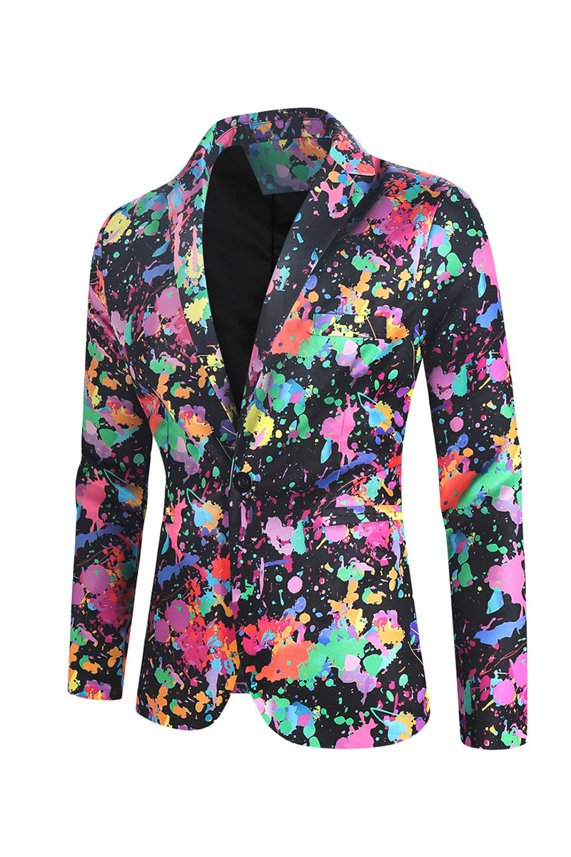 Men's Rainbow Ink-Painting Print Blazer Vest And Pants Three Piece Sets