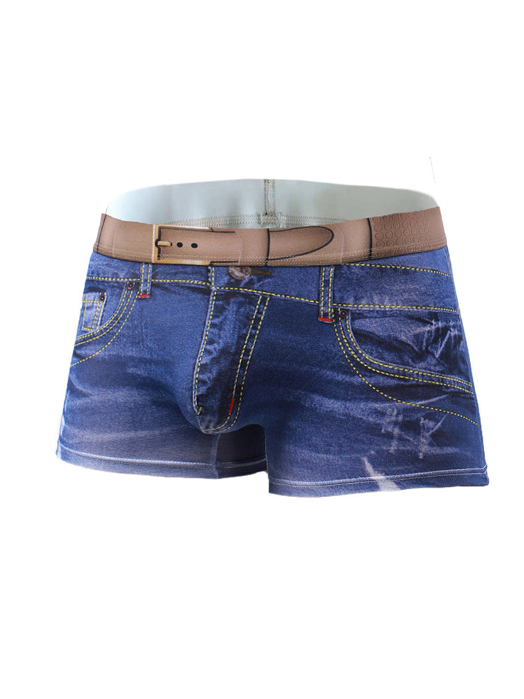 2 Pack Men's Denim Printed Cotton Boxer Briefs