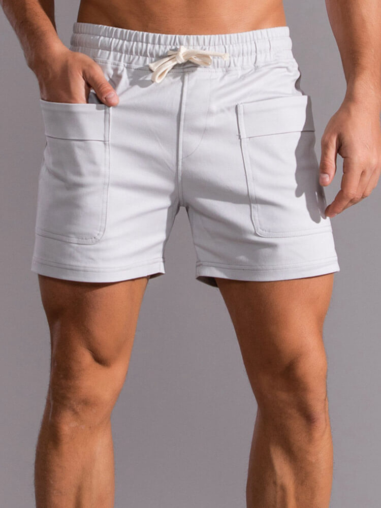 Men's Solid Color Large Pocket Casual Shorts