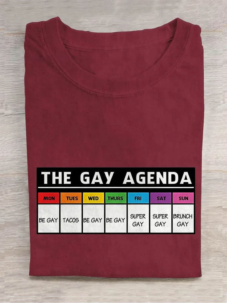 Men's Casual The Gay Agenda Print Cotton T-shirt