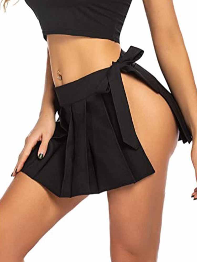 Solid Color Role-playing Pleated Mini Skirt