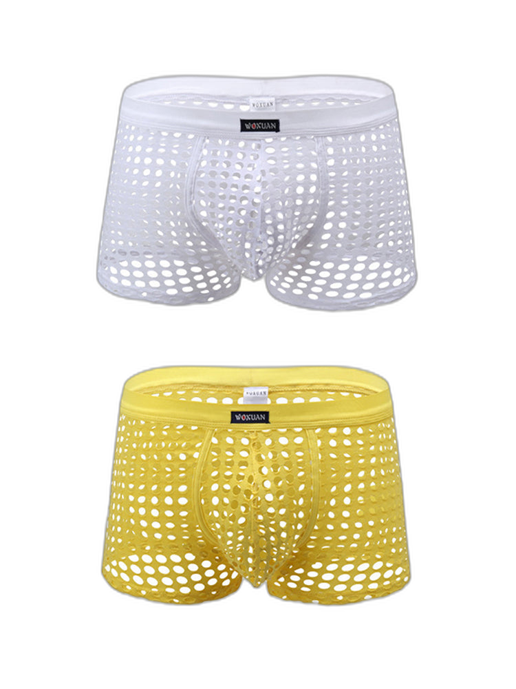2 Pack Men's Hollow Mesh Sexy Trendy Moisture-Wicking Trunks