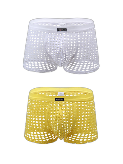 2 Pack Men's Hollow Mesh Sexy Trendy Moisture-Wicking Trunks
