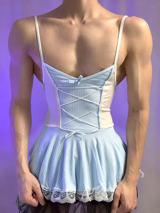 Sexy Male Servant Low-Cut Bow Slip Dress Set