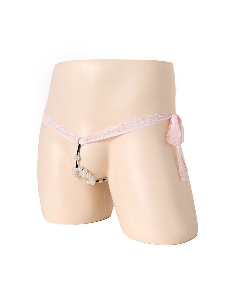 Sexy Lace Pearl String Lace-Up Thong