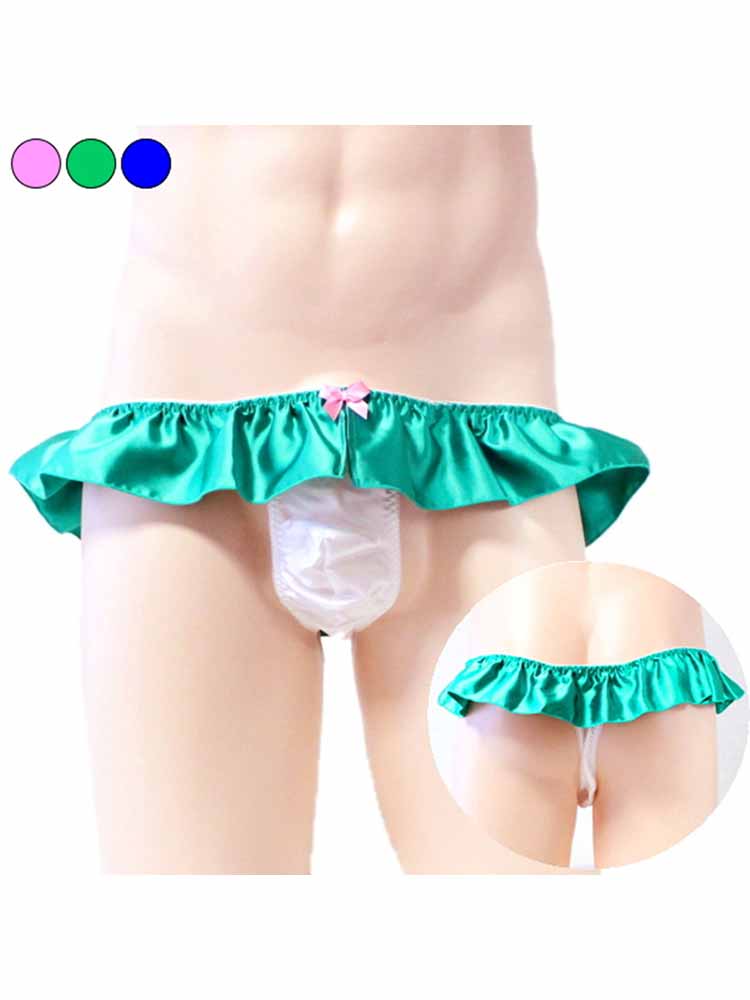 Men's Sexy Satin Ruffle Low Waist Sissy Thong