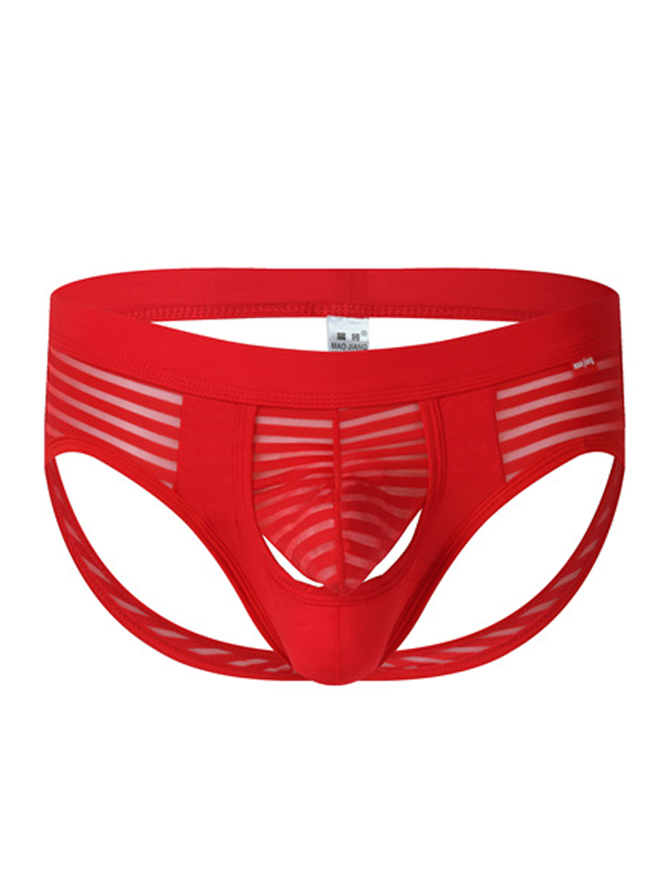 Men’s Sexy Striped Hollow Jockstrap With Separate Pouch