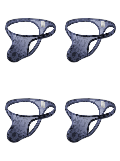 4 Pack Leopard Print See-through Mesh Thongs