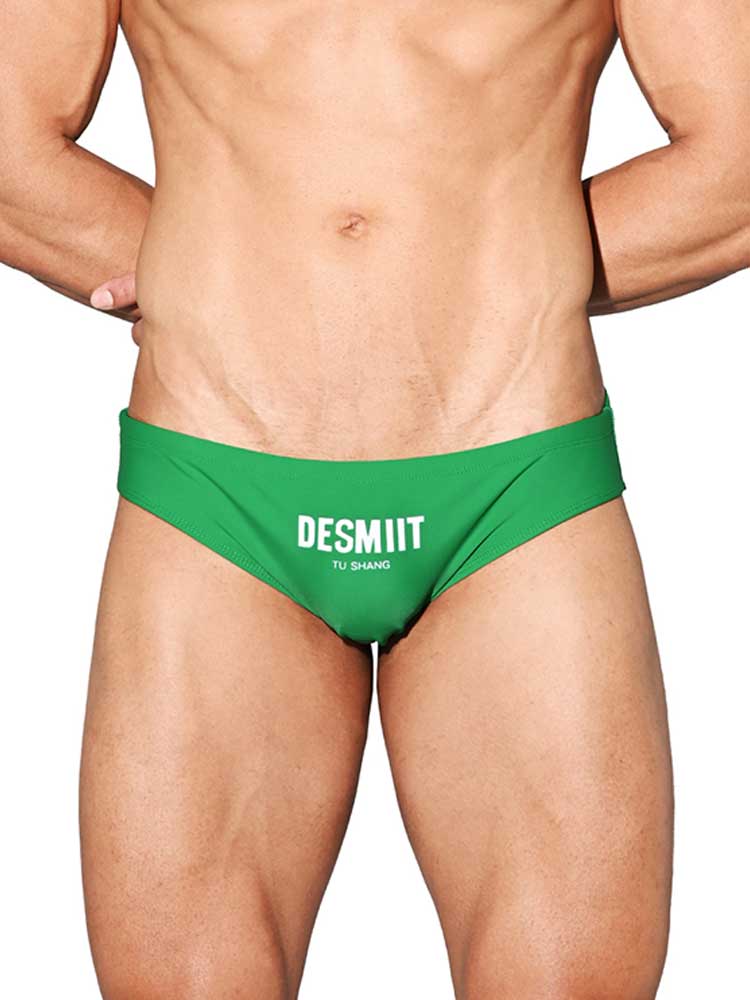 Men's Letter Print Quick-Dry Solid Swim Briefs