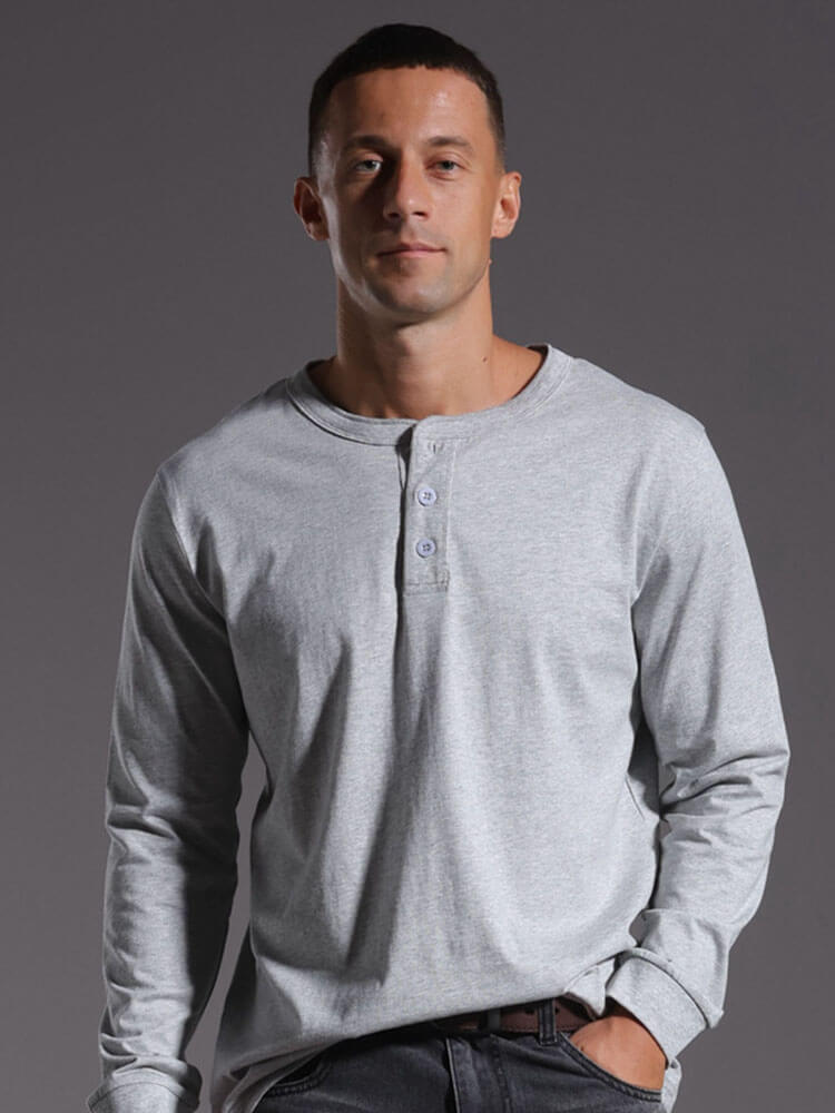 Men's Casual Vintage Long-Sleeve Henley Shirt