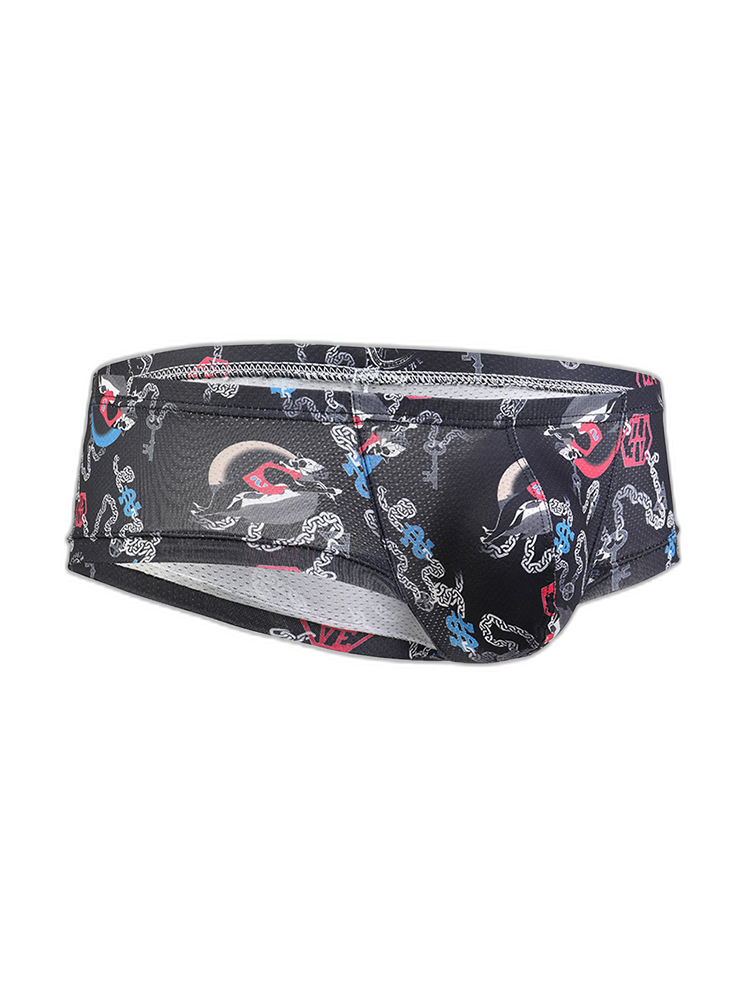 Men's Sexy Botanical Printed Mesh Underwear