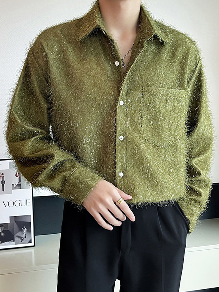Men's Long-Sleeve Plain Fringed Shirt