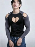 Men's Heart-Shaped Hollow Elastic Fit Sports Top